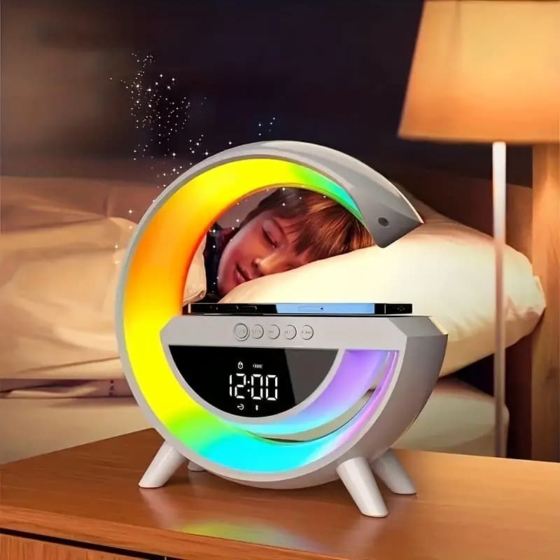 G Lamp Speaker With Digital Clock, RGB Multifunction Wireless Charger