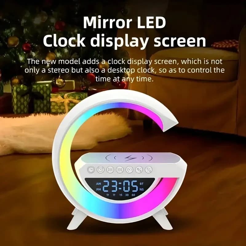 G Lamp Speaker With Digital Clock, RGB Multifunction Wireless Charger