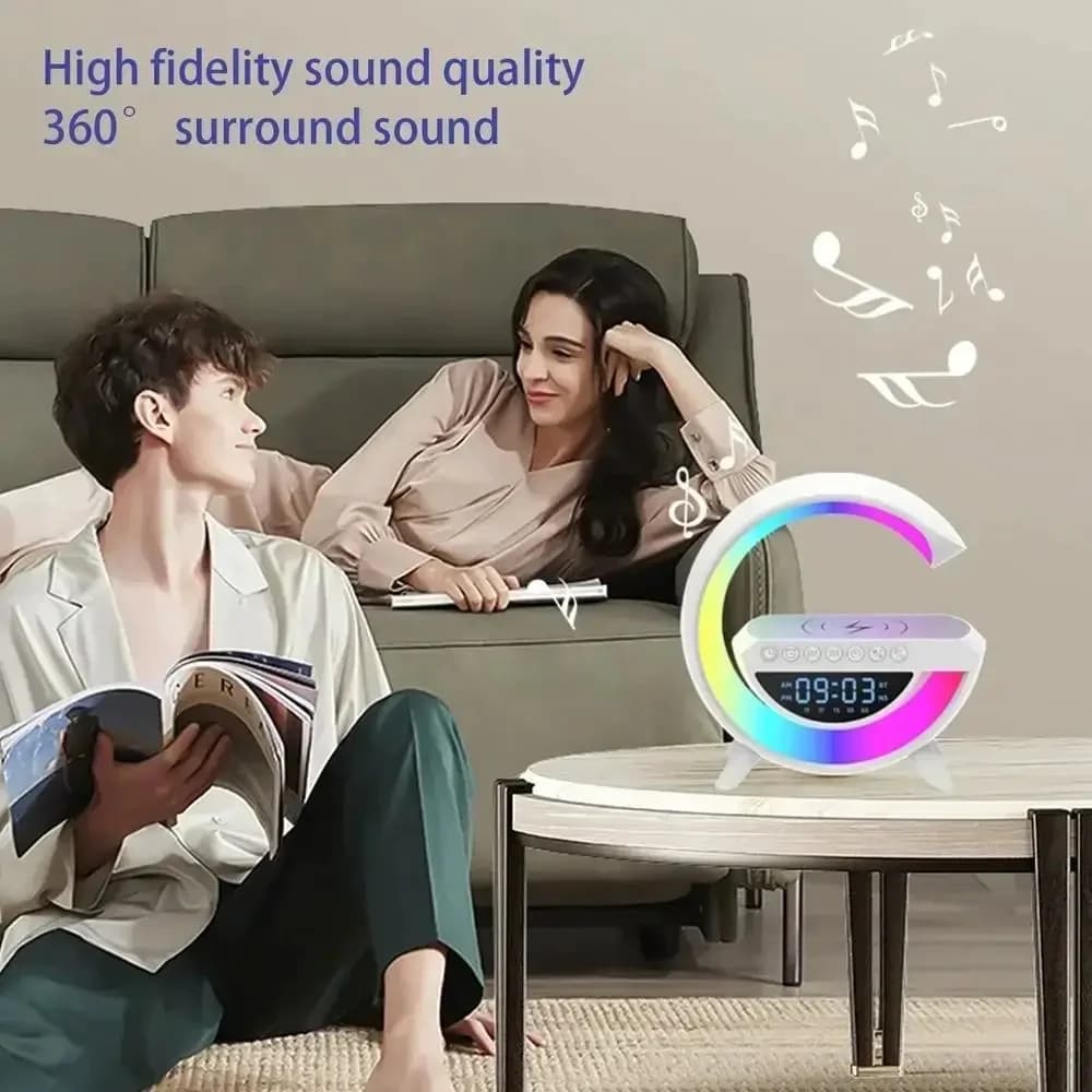 G Lamp Speaker With Digital Clock, RGB Multifunction Wireless Charger