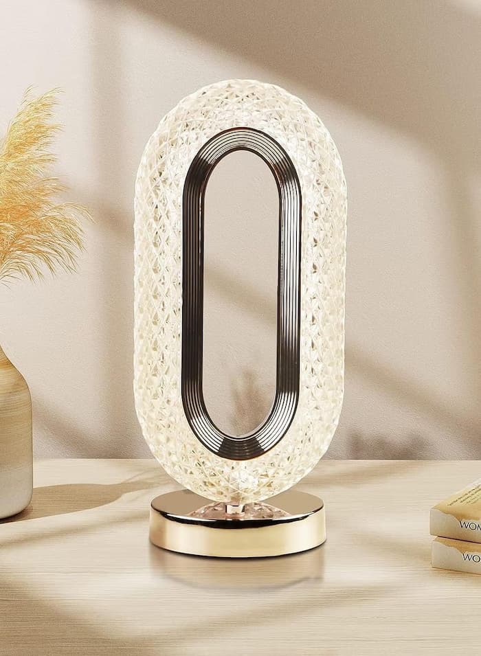 New Luxury Oval Shaped Crystal Table Lamp With 3 Colors Touch Control